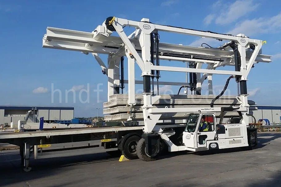 Straddle Carrier lifting and transportation of precast concrete modules