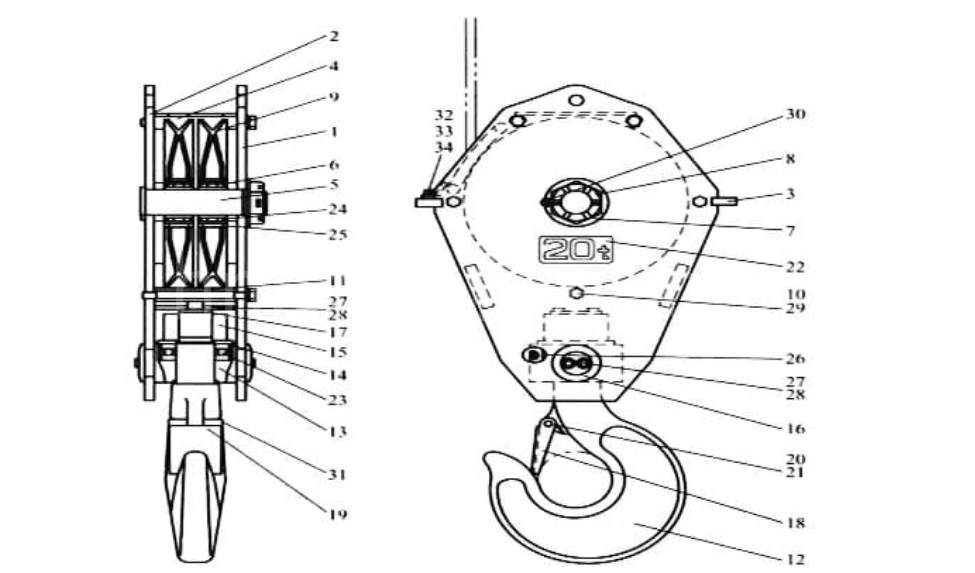 单吊钩滑轮组的组成