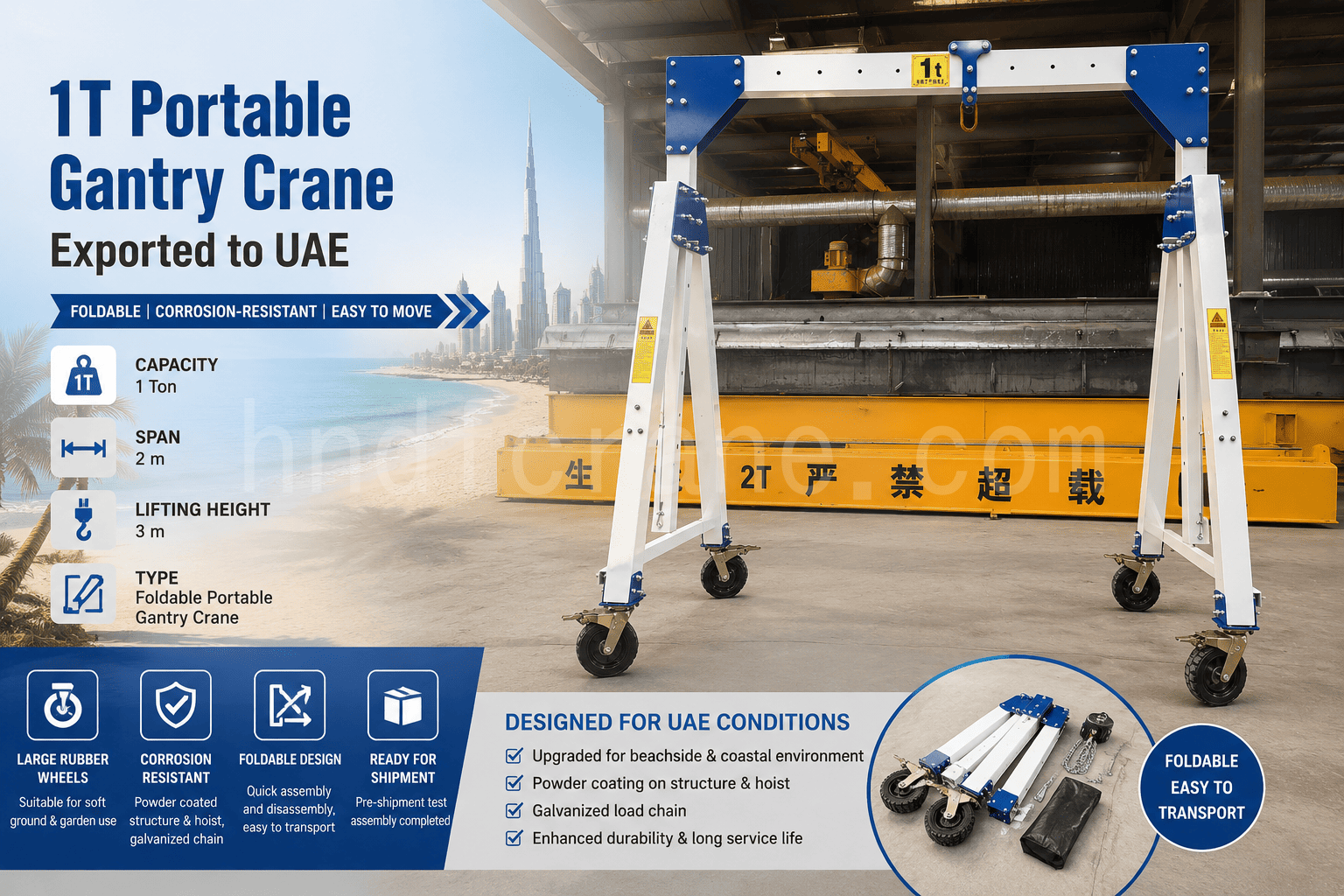 1T Portable Gantry Crane Exported to UAE