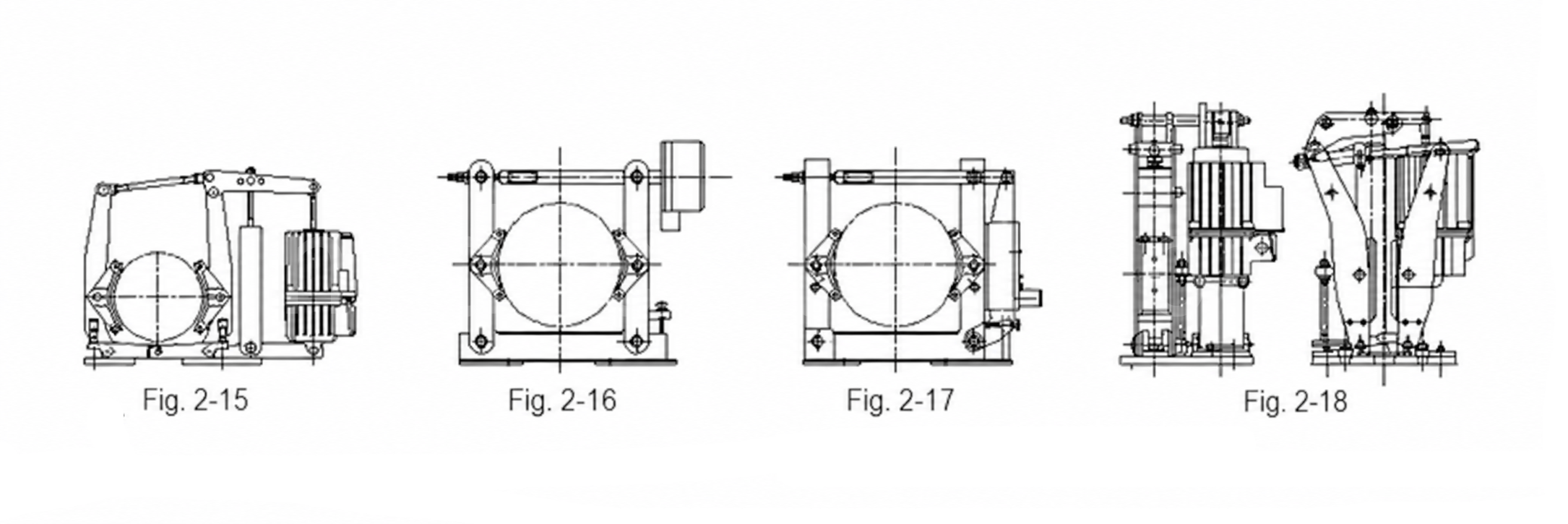 Outline drawings of common crane brake types
