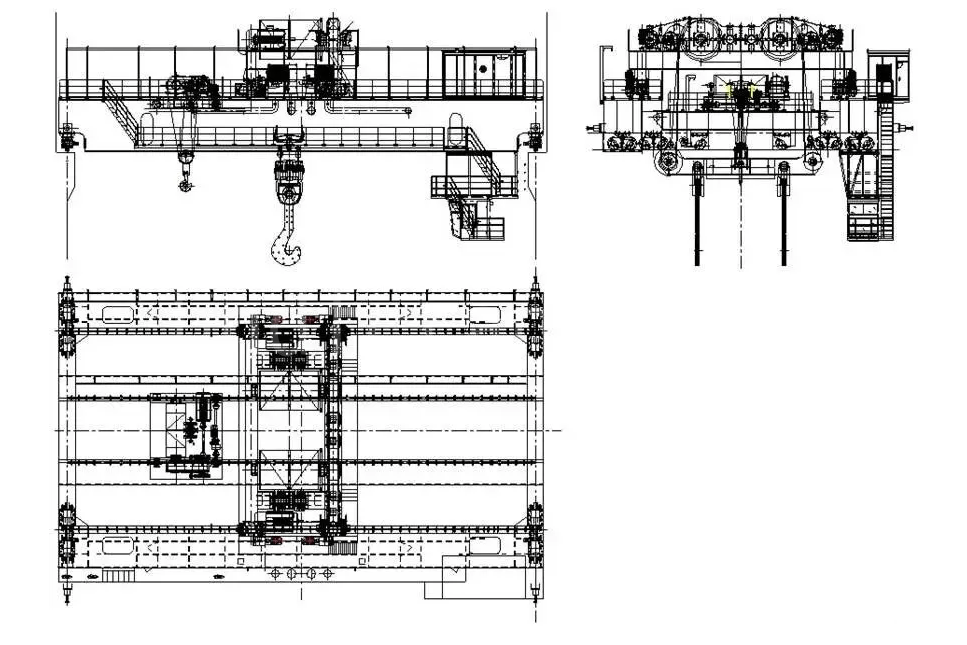 ladle overhead crane main hoisting mechanism uses an in line large gearbox