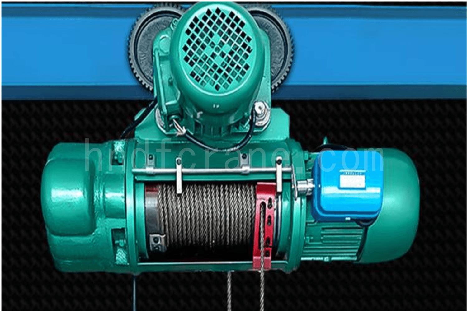Front view of an electric wire rope hoist with its limit switch