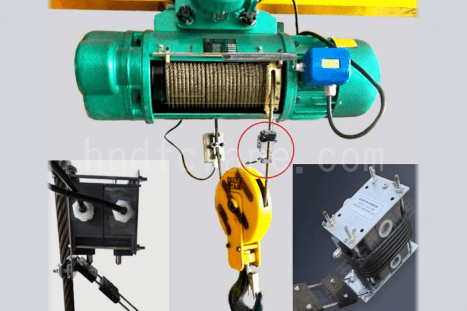 Pressure-plate height limit device installed on an electric hoist