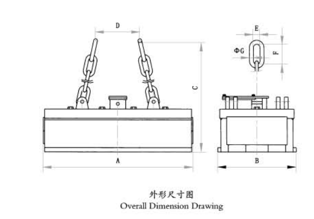 disegno ingombro di spreader elettromagnetico per sollevamento billette e tubi