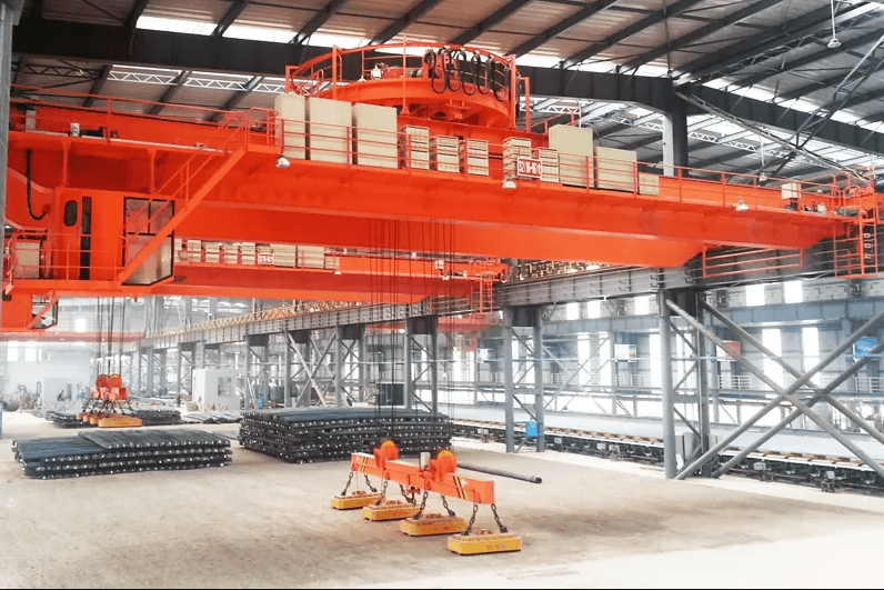 Carroponte elettromagnetico a rotazione superiore con trave sospesa